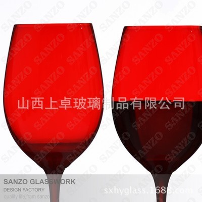 【【色料紅酒杯】人工吹制玻璃水晶紅酒杯優質高腳紅葡萄酒杯】價格,廠家,圖片,杯子,山西上卓玻璃制品-